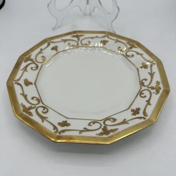 Antique Limoges Plate 9.25” Gold Trim France 12-sided Embossed Scroll - Picture 9 of 14